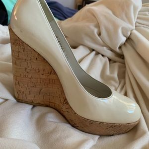 Stuart Weitzman Patent White wedges size 8. (Corkswoon )